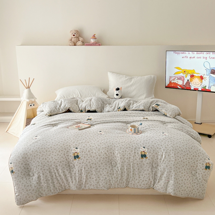 91家纺网 家纺一手货源 找家纺 漫仙阁家纺 2025新款斜纹印花被 春秋被 冬被 单人双人款被子 绅士小象-蓝