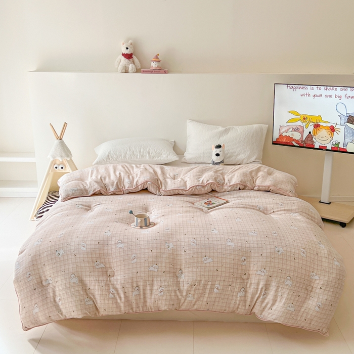 91家纺网 家纺一手货源 找家纺 漫仙阁家纺 2025新款斜纹印花被 春秋被 冬被 单人双人款被子 格子小狗