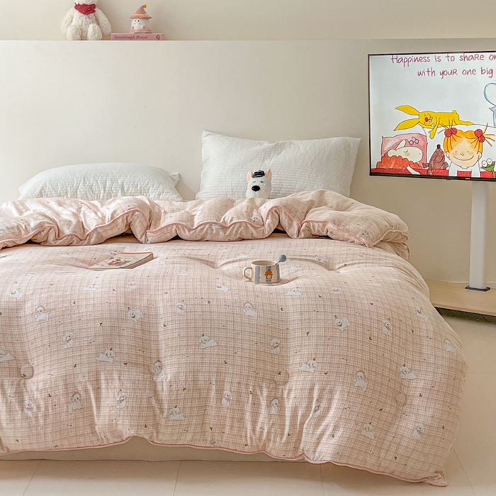 91家纺网 家纺一手货源 找家纺 漫仙阁家纺 2025新款斜纹印花被 春秋被 冬被 单人双人款被子 格子小狗