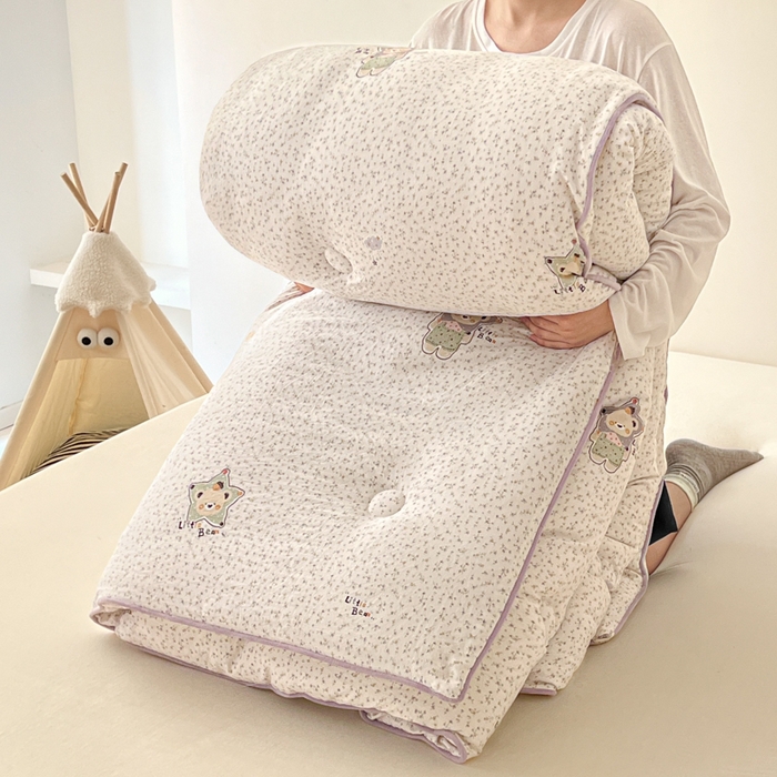 漫仙阁家纺 2025新款斜纹印花被 春秋被 冬被 单人双人款被子 紫色小熊