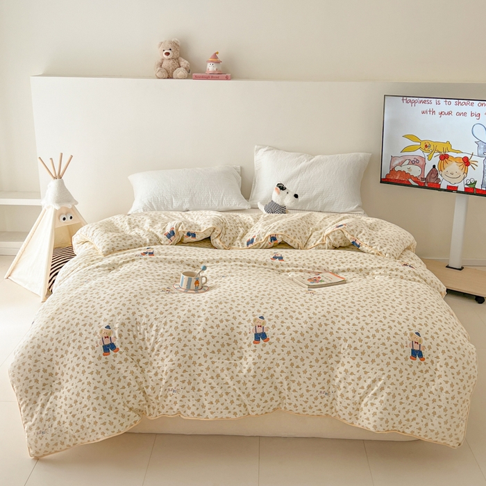 91家纺网 家纺一手货源 找家纺 漫仙阁家纺 2025新款斜纹印花被 春秋被 冬被 单人双人款被子 绅士小象-米黄