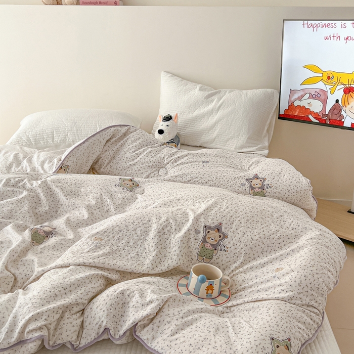 91家纺网 家纺一手货源 找家纺 漫仙阁家纺 2025新款斜纹印花被 春秋被 冬被 单人双人款被子 紫色小熊