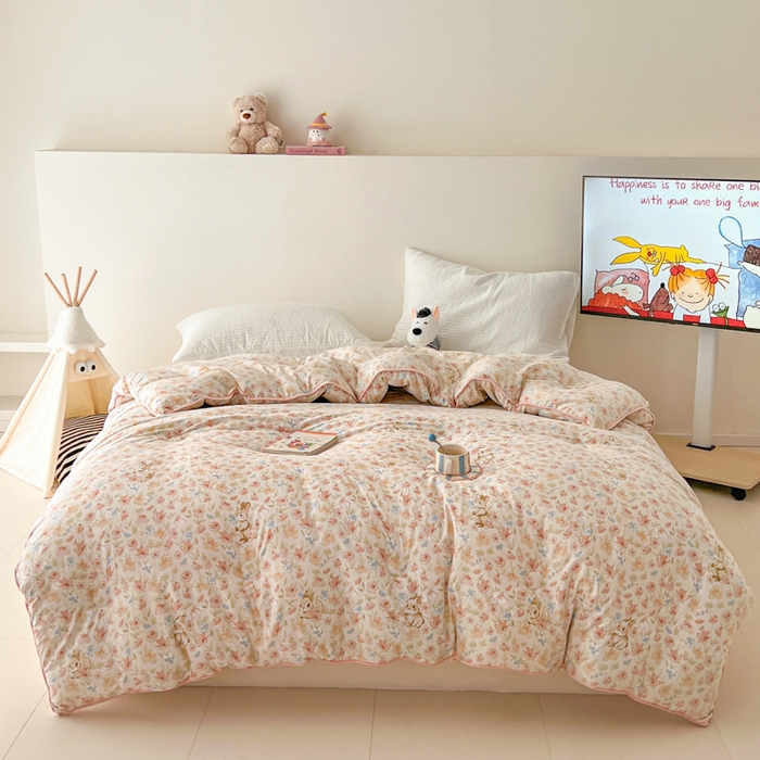 91家纺网 家纺一手货源 找家纺 漫仙阁家纺 2025新款斜纹印花被 春秋被 冬被 单人双人款被子 粉小兔