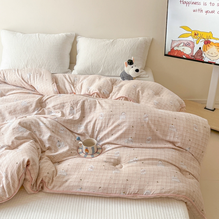 91家纺网 家纺一手货源 找家纺 漫仙阁家纺 2025新款斜纹印花被 春秋被 冬被 单人双人款被子 格子小狗