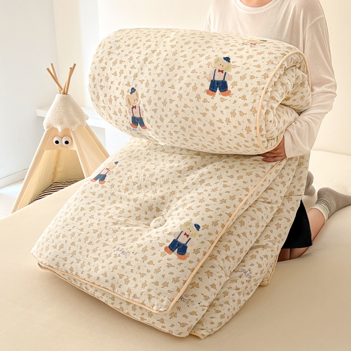 漫仙阁家纺 2025新款斜纹印花被 春秋被 冬被 单人双人款被子 绅士小象-米黄