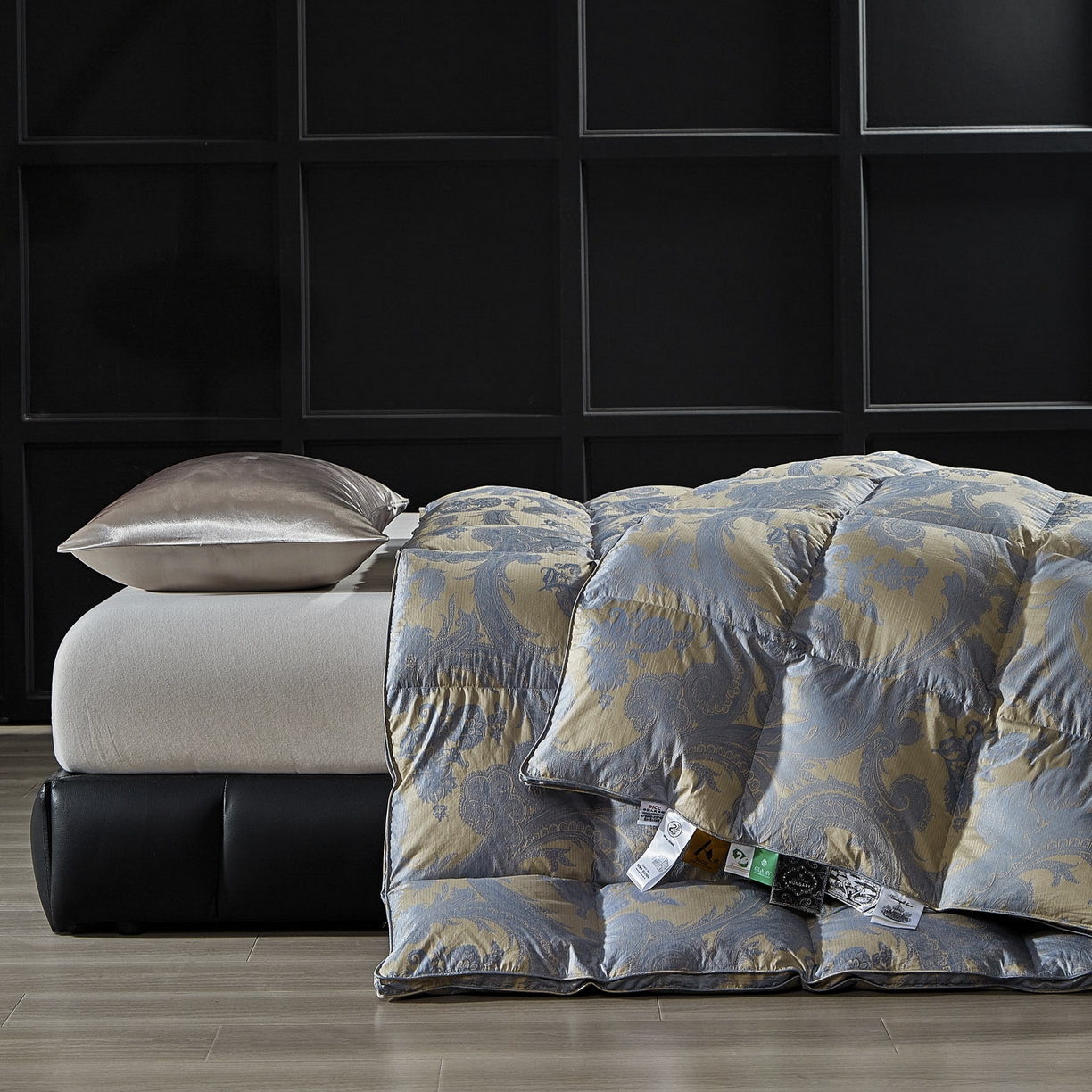 91家纺网 家纺一手货源 找家纺 暖羽屋羽绒馆 2025新款180s大提花95鸭绒被带质检羽绒被芯婚庆双人羽绒被子 D浮云 蓝