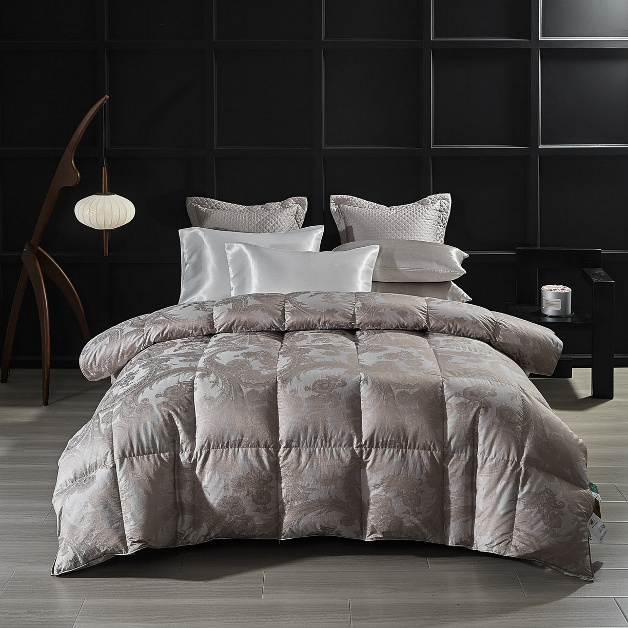 91家纺网 家纺一手货源 找家纺 暖羽屋羽绒馆 2025新款180s大提花95鸭绒被带质检羽绒被芯婚庆双人羽绒被子 D浮云 咖灰