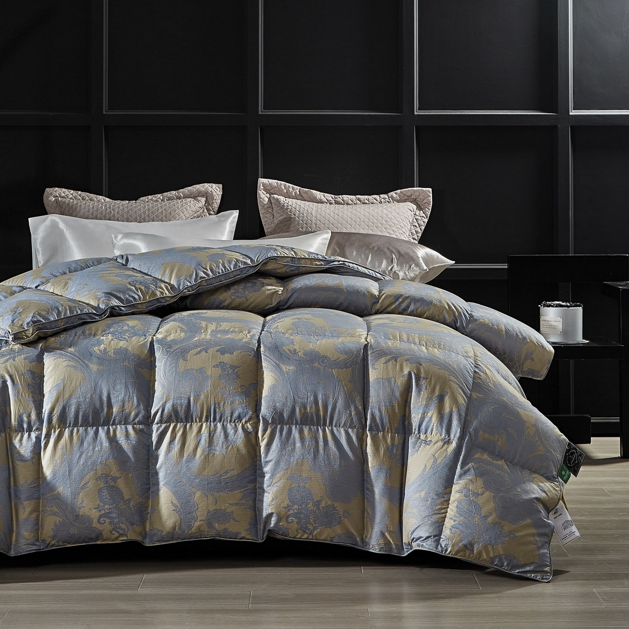 91家纺网 家纺一手货源 找家纺 暖羽屋羽绒馆 2025新款180s大提花95鸭绒被带质检羽绒被芯婚庆双人羽绒被子 D浮云 蓝