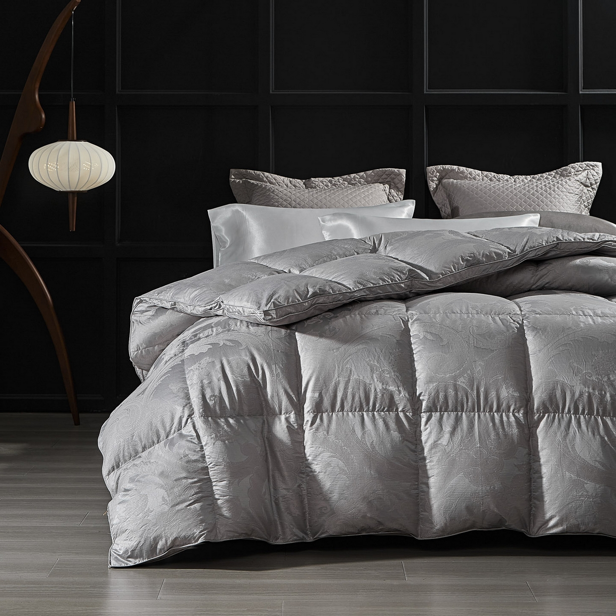 91家纺网 家纺一手货源 找家纺 暖羽屋羽绒馆 2025新款180s大提花95鸭绒被带质检羽绒被芯婚庆双人羽绒被子 D浮云 银白