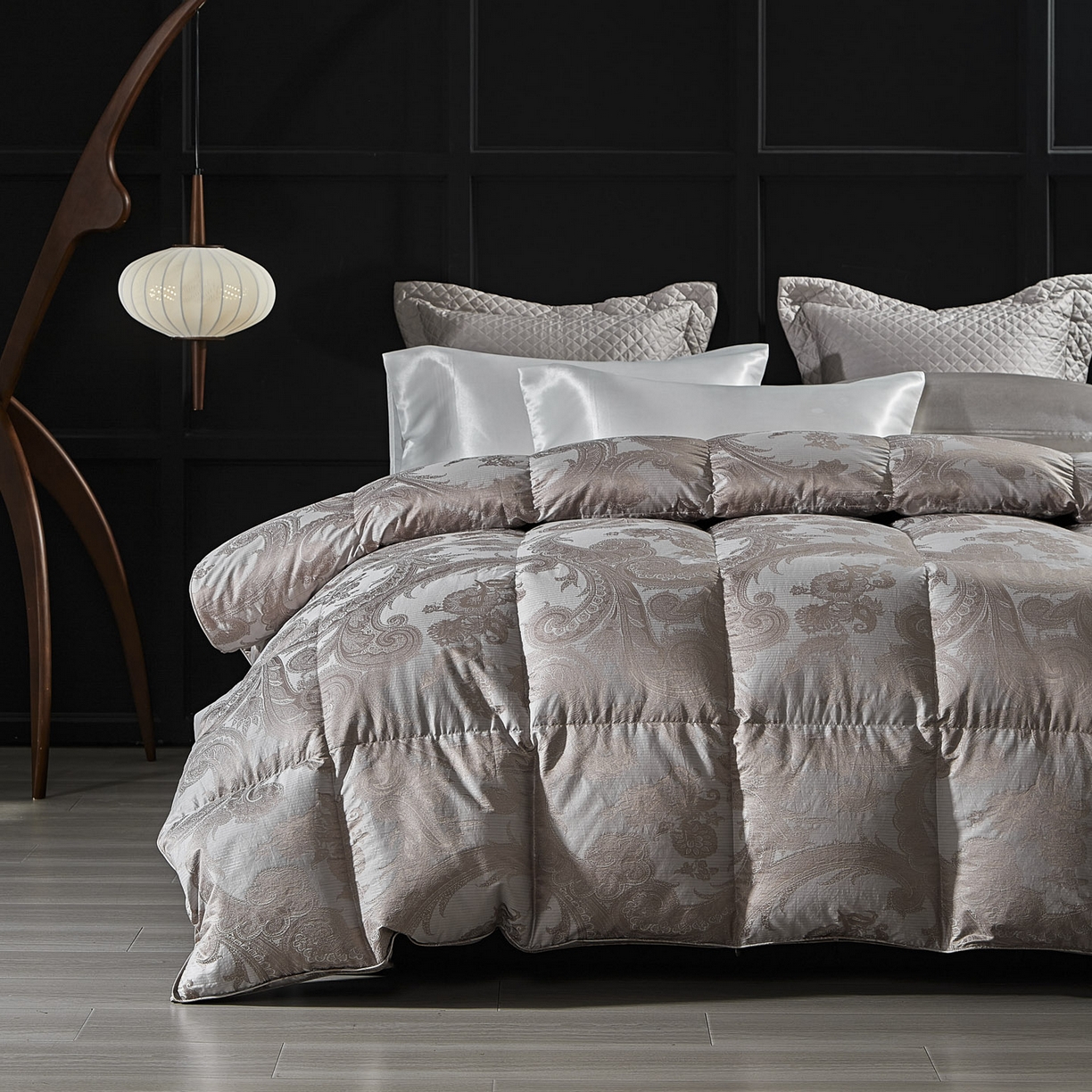 91家纺网 家纺一手货源 找家纺 暖羽屋羽绒馆 2025新款180s大提花95鸭绒被带质检羽绒被芯婚庆双人羽绒被子 D浮云 咖灰