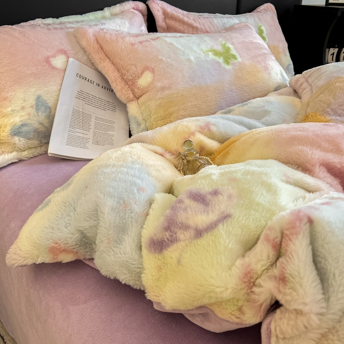 91家纺网 家纺一手货源 找家纺 一比一家纺 2025新款亲肤舒适兔毛绒兔兔绒牛奶绒四件套 碟梦