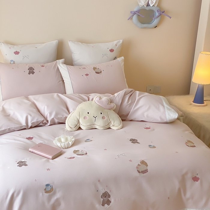 91家纺网 家纺一手货源 找家纺 （总）MIU缪家居 2025新款100支全棉纯棉磨毛贴布绣四件套-萌宠派对