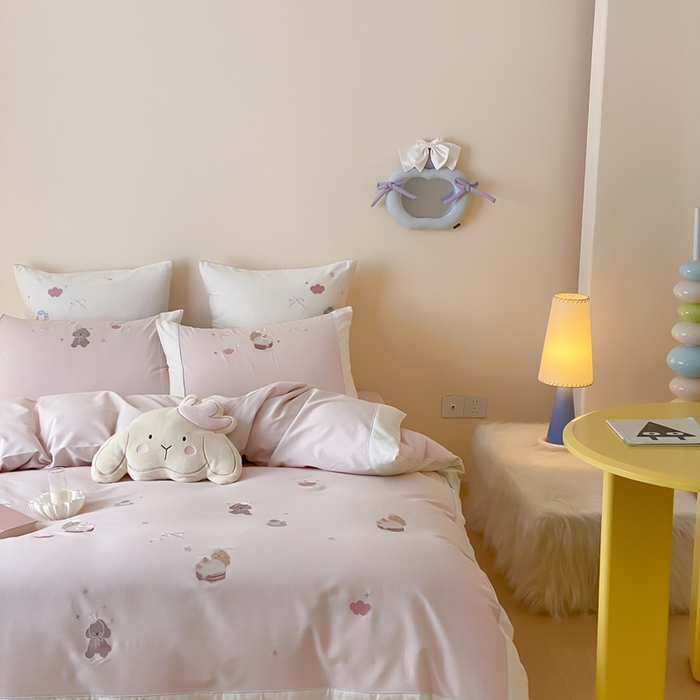 91家纺网 家纺一手货源 找家纺 （总）MIU缪家居 2025新款100支全棉纯棉磨毛贴布绣四件套-萌宠派对