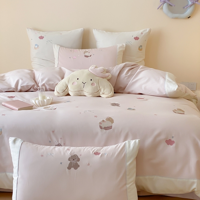 91家纺网 家纺一手货源 找家纺 （总）MIU缪家居 2025新款100支全棉纯棉磨毛贴布绣四件套-萌宠派对