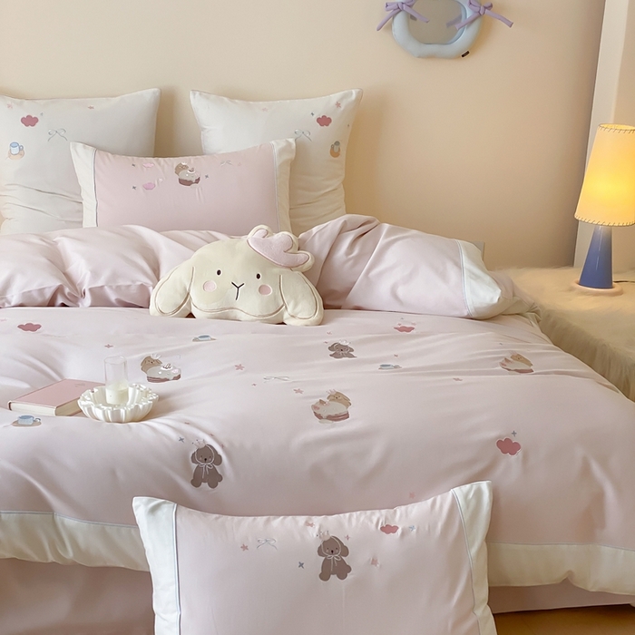 91家纺网 家纺一手货源 找家纺 （总）MIU缪家居 2025新款100支全棉纯棉磨毛贴布绣四件套-萌宠派对