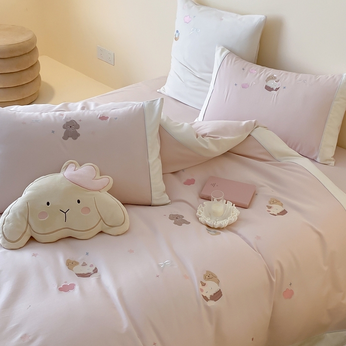 91家纺网 家纺一手货源 找家纺 （总）MIU缪家居 2025新款100支全棉纯棉磨毛贴布绣四件套-萌宠派对