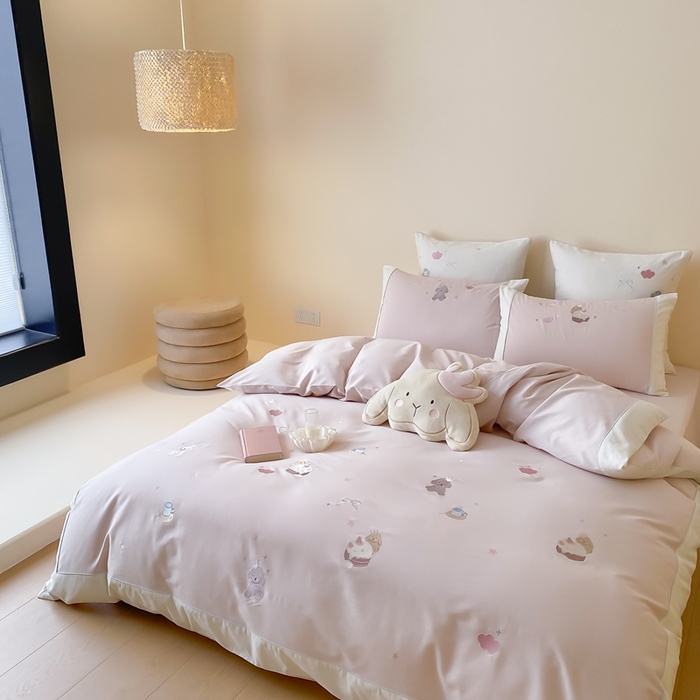 91家纺网 家纺一手货源 找家纺 （总）MIU缪家居 2025新款100支全棉纯棉磨毛贴布绣四件套-萌宠派对