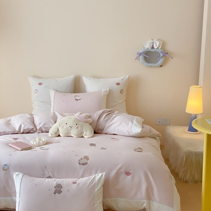 91家纺网 家纺一手货源 找家纺 （总）MIU缪家居 2025新款100支全棉纯棉磨毛贴布绣四件套-萌宠派对