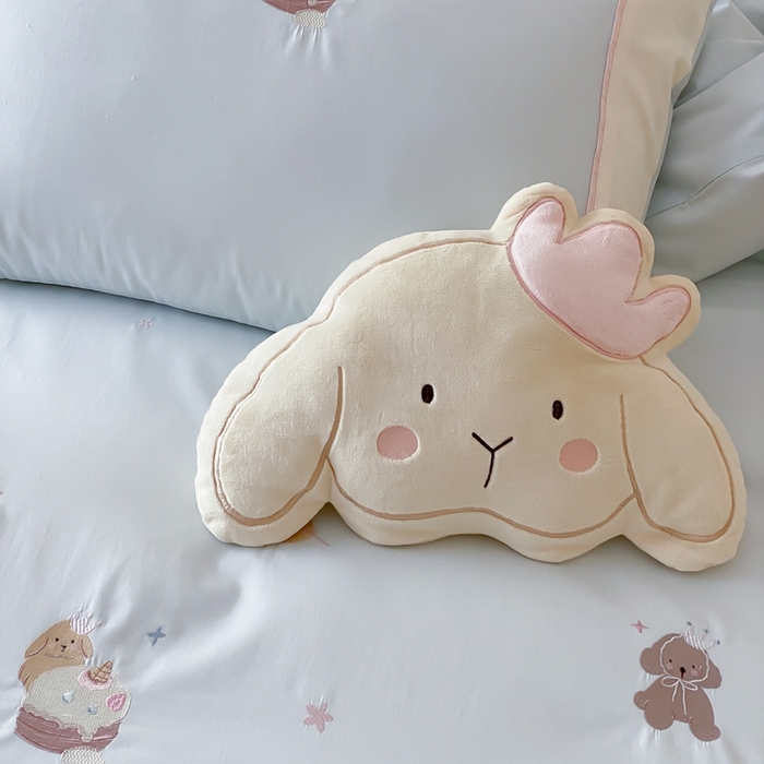 91家纺网 家纺一手货源 找家纺 MIU缪家居 2025新款100支全棉纯棉磨毛贴布绣四件套-萌宠派对 萌宠派对-奶油蓝