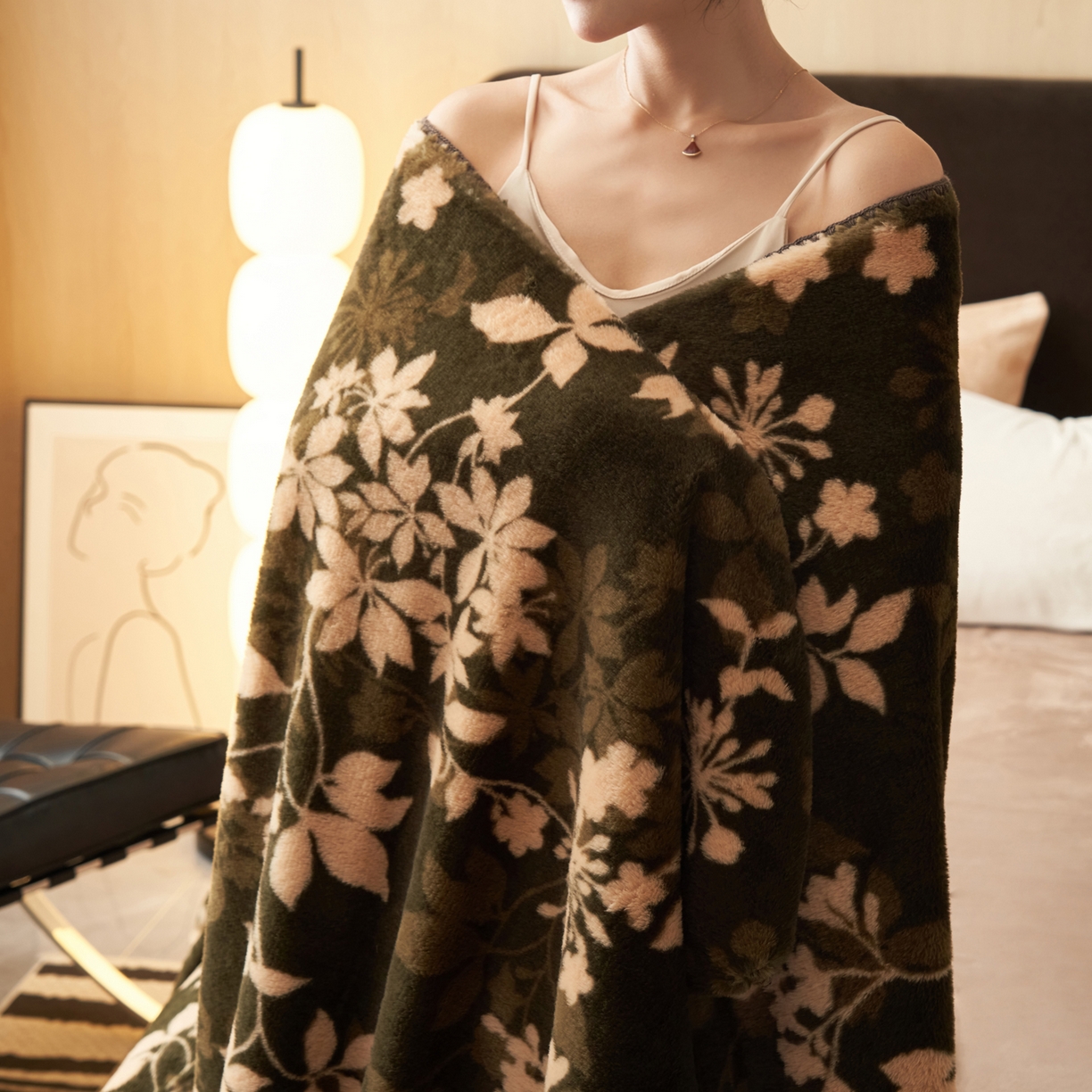 91家纺网 家纺一手货源 找家纺 晨曦家纺 2025新款兔毛绒海獭绒双层毛毯三角针复合毛毯 花枝