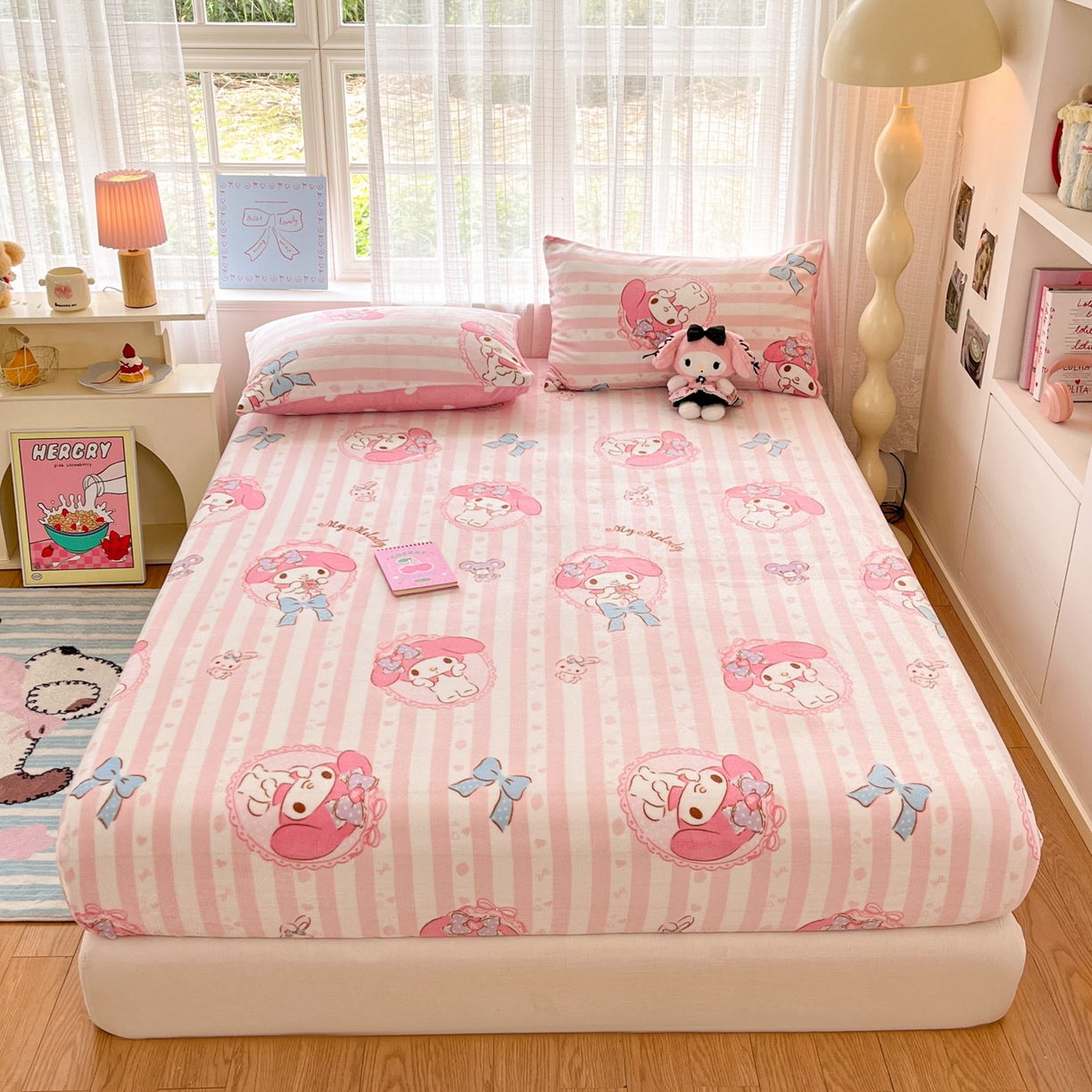 91家纺网 家纺一手货源 找家纺 （总）博雅 2025新款三丽鸥牛奶绒小版床笠