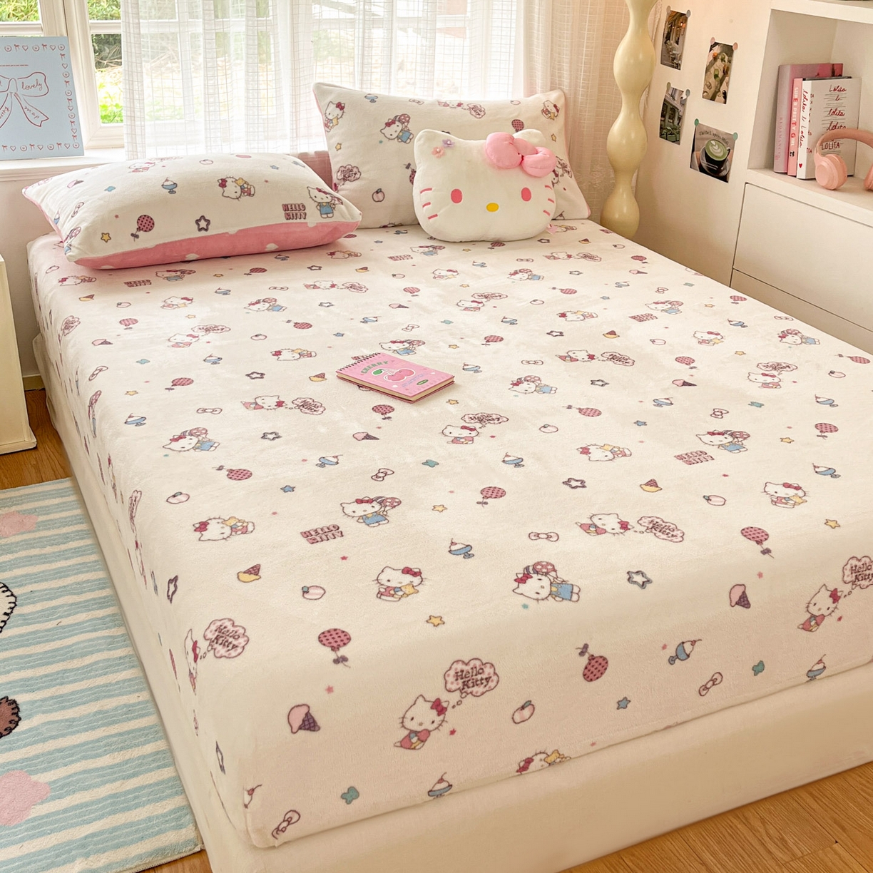 91家纺网 家纺一手货源 找家纺 博雅 2025新款三丽鸥牛奶绒小版床笠 牛奶绒小版-美美KT