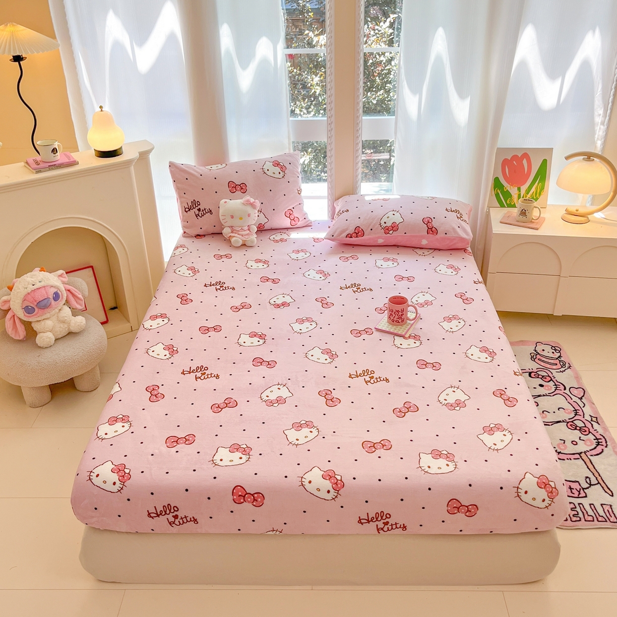 91家纺网 家纺一手货源 找家纺 （总）博雅 2025新款三丽鸥牛奶绒小版床笠