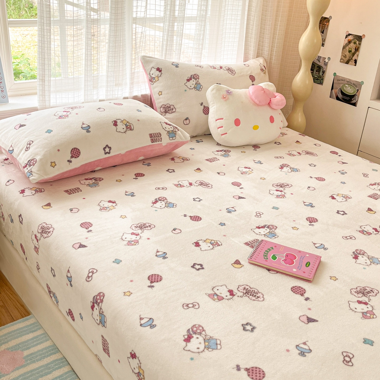 91家纺网 家纺一手货源 找家纺 博雅 2025新款三丽鸥牛奶绒小版床笠 牛奶绒小版-美美KT