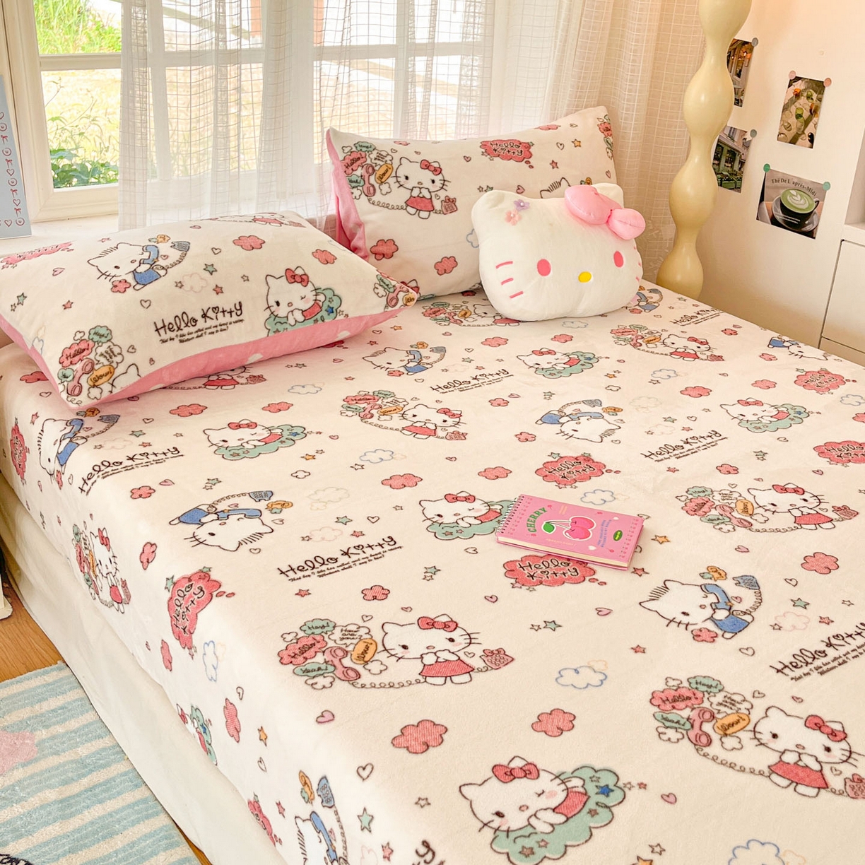 91家纺网 家纺一手货源 找家纺 博雅 2025新款三丽鸥牛奶绒小版床笠 牛奶绒小版-幸福KT猫