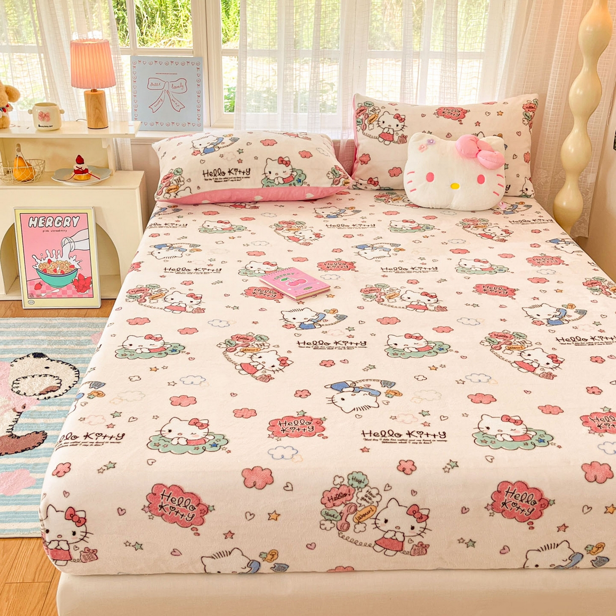 91家纺网 家纺一手货源 找家纺 （总）博雅 2025新款三丽鸥牛奶绒小版床笠