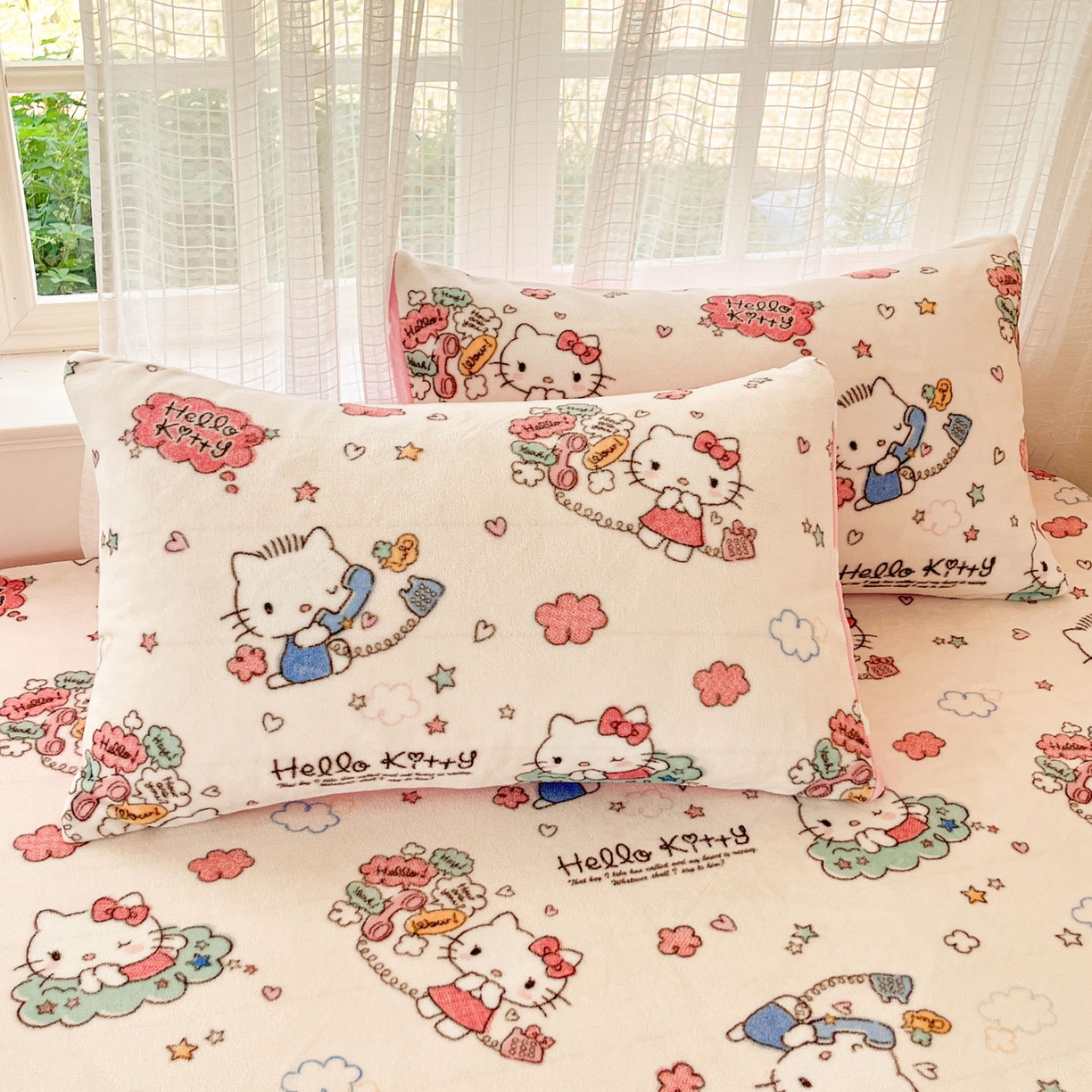 91家纺网 家纺一手货源 找家纺 博雅 2025新款三丽鸥牛奶绒小版床笠 牛奶绒小版-幸福KT猫