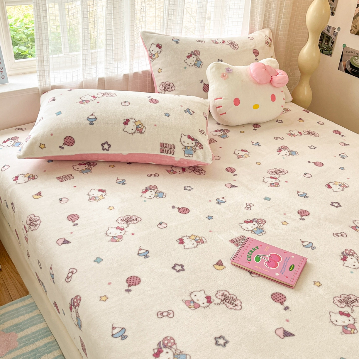 91家纺网 家纺一手货源 找家纺 博雅 2025新款三丽鸥牛奶绒小版床笠 牛奶绒小版-美美KT