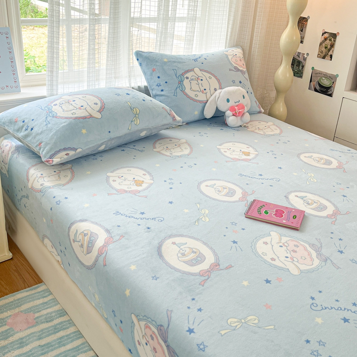 91家纺网 家纺一手货源 找家纺 博雅 2025新款三丽鸥牛奶绒小版床笠 牛奶绒小版-蓝色玉桂狗