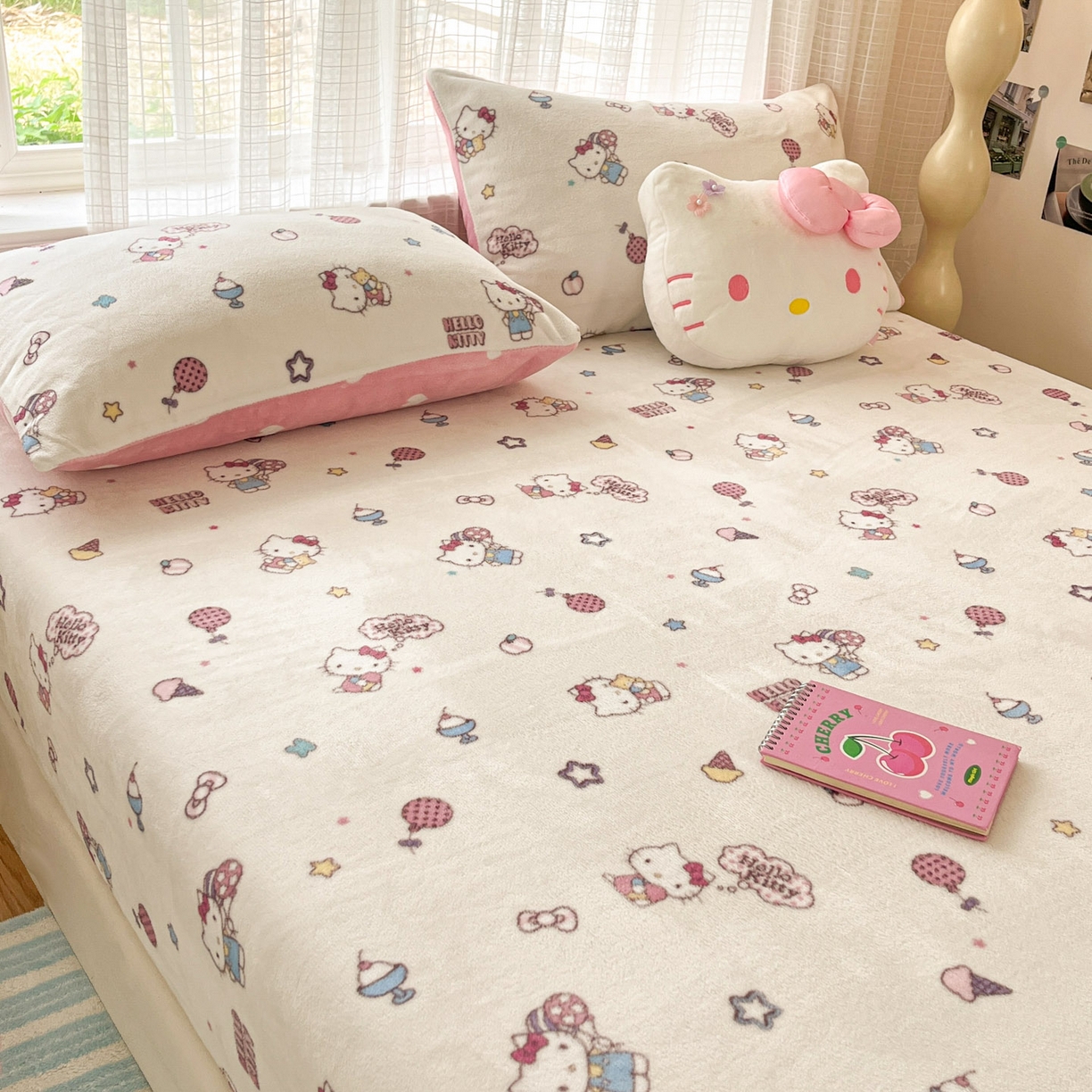 91家纺网 家纺一手货源 找家纺 博雅 2025新款三丽鸥牛奶绒小版床笠 牛奶绒小版-美美KT