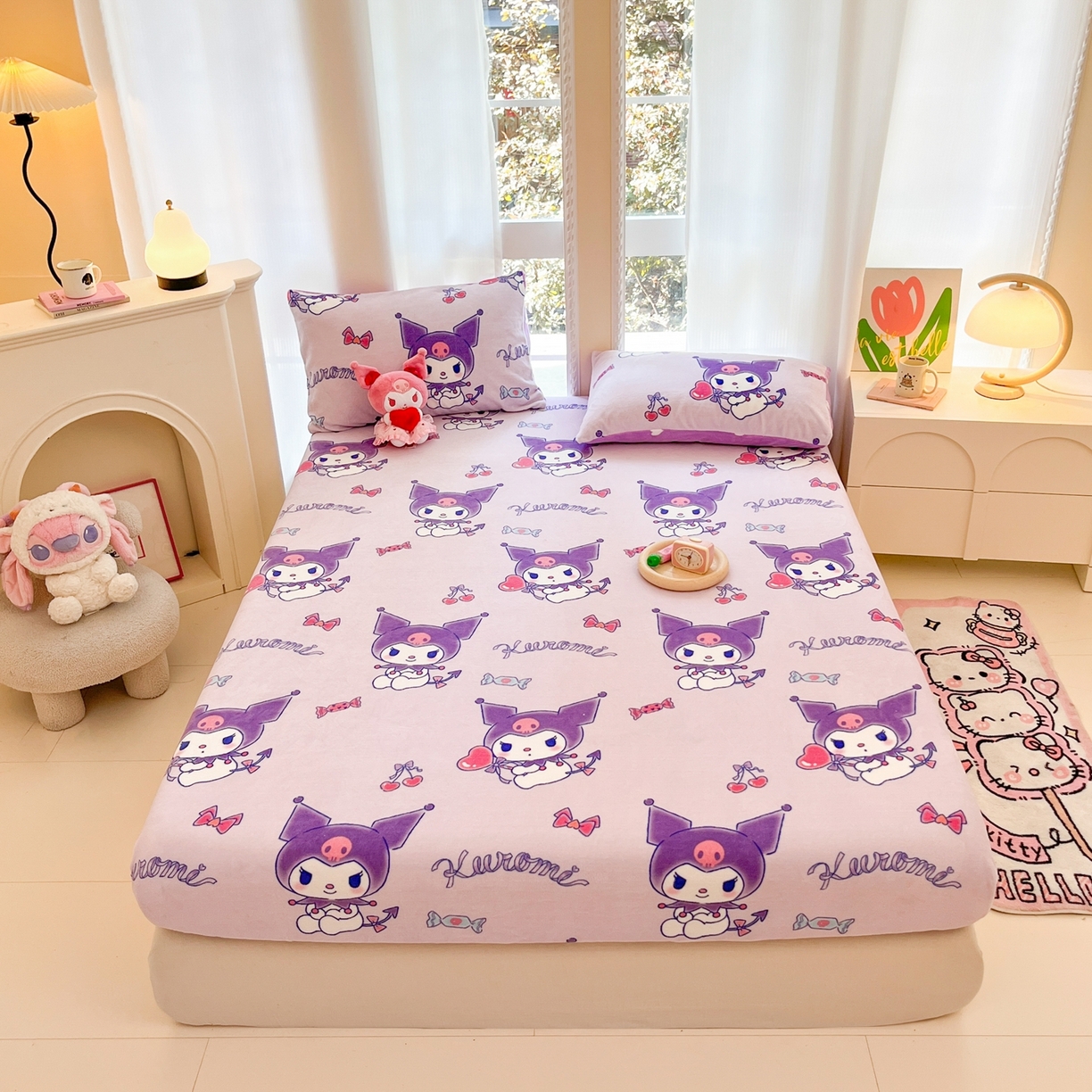 博雅 2025新款三丽鸥牛奶绒小版床笠 牛奶绒单笠-新紫色库洛米