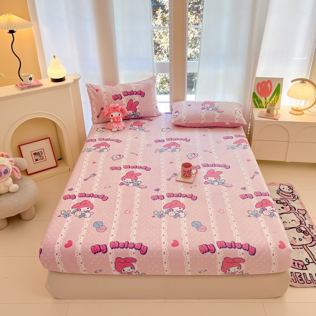 博雅 2025新款三丽鸥牛奶绒小版床笠 牛奶绒单笠-贪吃美乐蒂