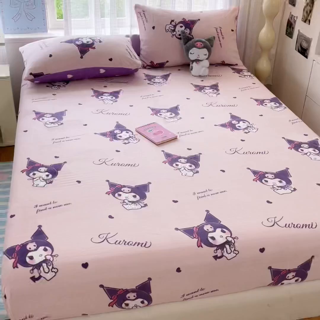 91家纺网 家纺一手货源 找家纺 博雅 2025新款三丽鸥牛奶绒小版床笠 牛奶绒小版-库洛米之心