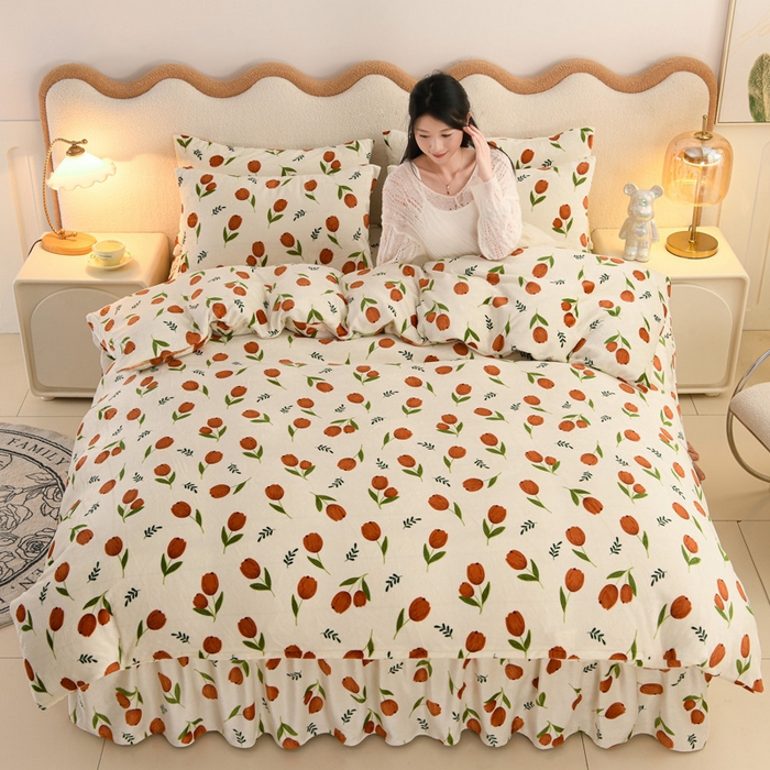 91家纺网 家纺一手货源 找家纺 （总）圣楚家纺 2025新款牛奶绒床裙款四件套