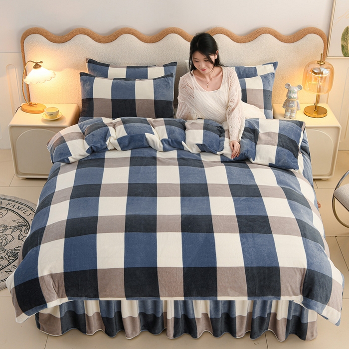 圣楚家纺 2025新款牛奶绒床裙款四件套 简尚格调