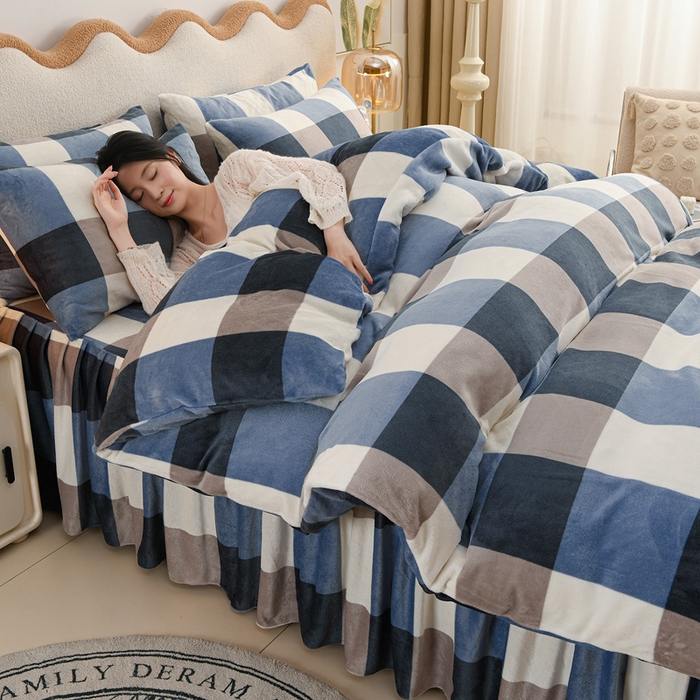 91家纺网 家纺一手货源 找家纺 圣楚家纺 2025新款牛奶绒床裙款四件套 简尚格调