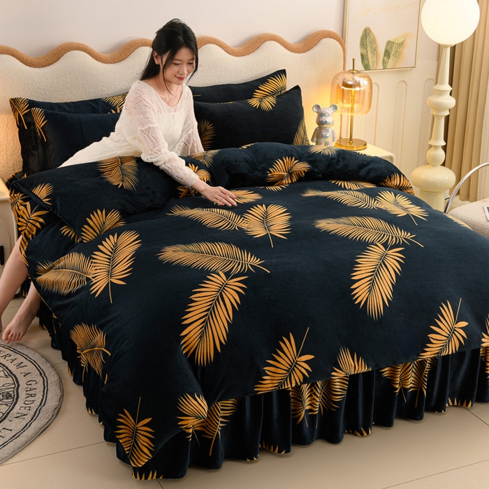 91家纺网 家纺一手货源 找家纺 圣楚家纺 2025新款牛奶绒床裙款四件套 青春年华