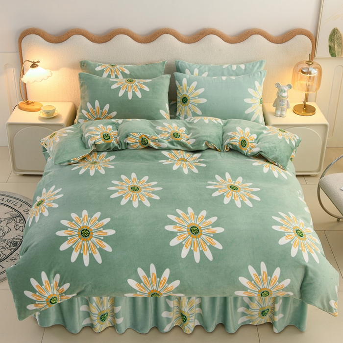 91家纺网 家纺一手货源 找家纺 圣楚家纺 2025新款牛奶绒床裙款四件套 冬日暖阳