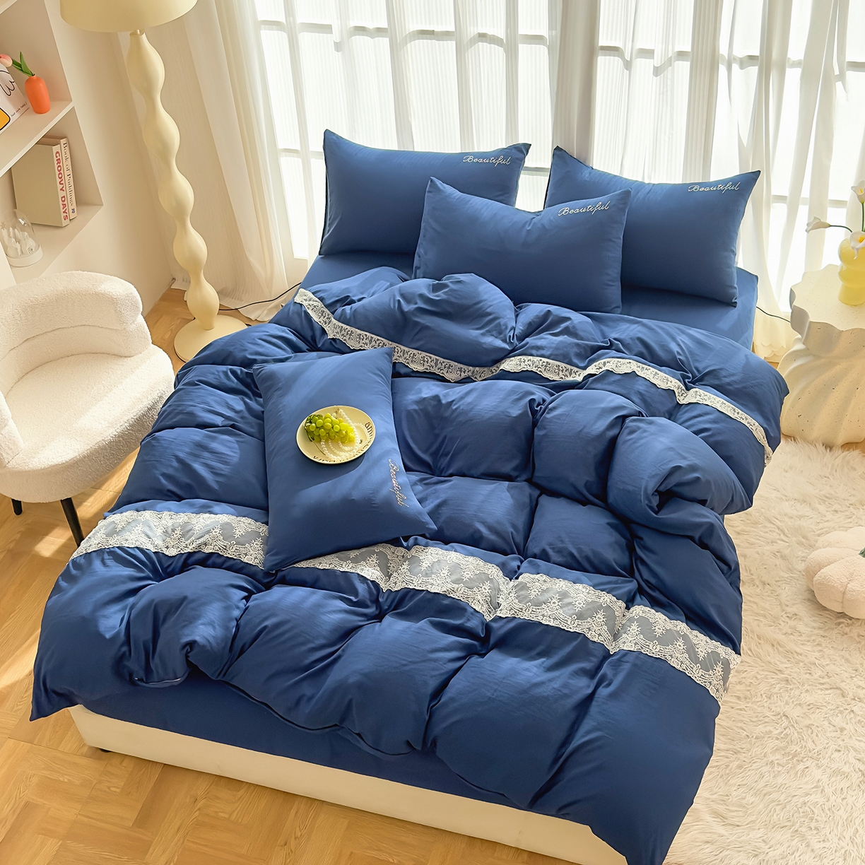 91家纺网 家纺一手货源 找家纺 （总）灿哈 2025新款烫钻蕾丝花边水洗棉四件套