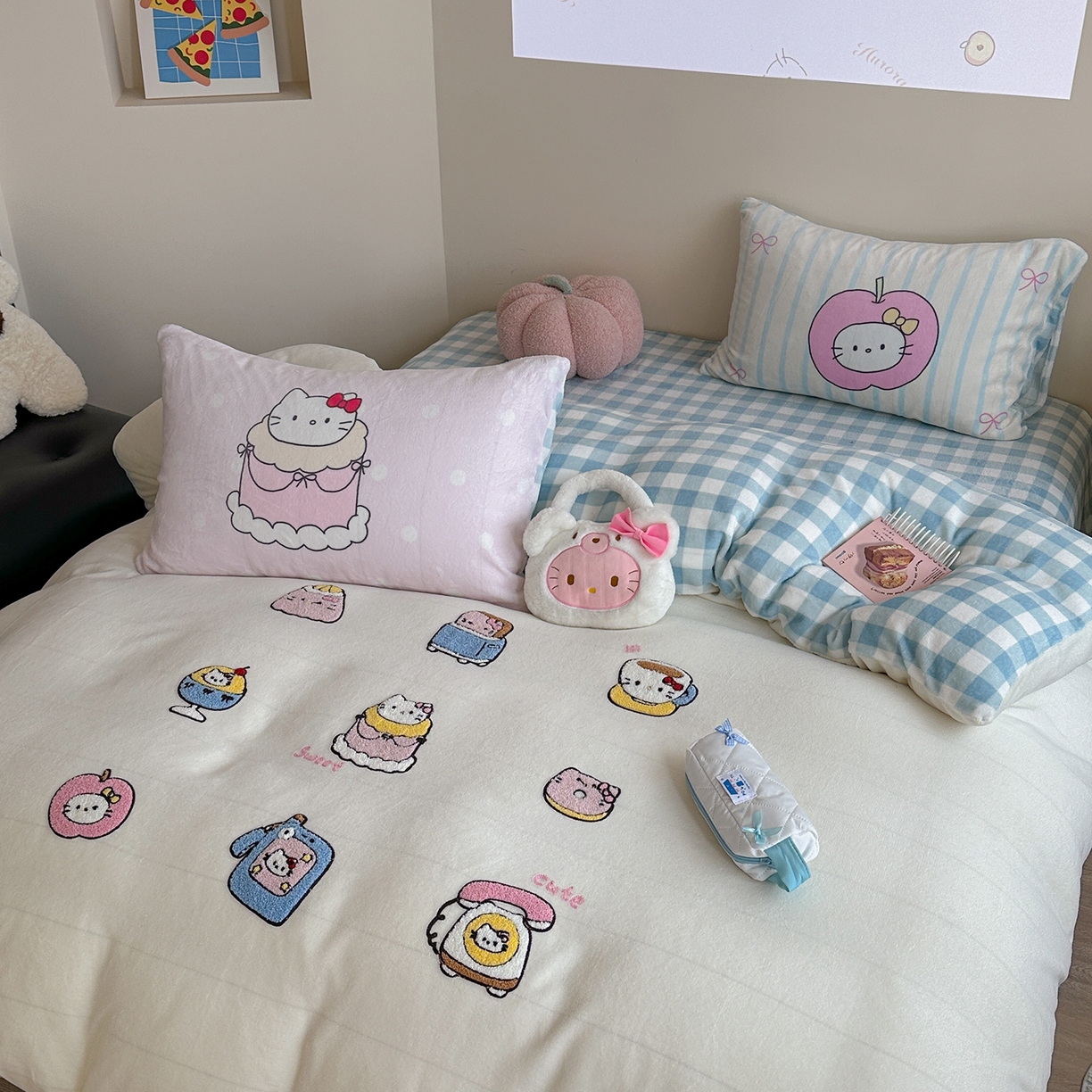 91家纺网 家纺一手货源 找家纺 美乐迪家纺 2025新款牛奶绒卡通绣花四件套 猫咪杂物社