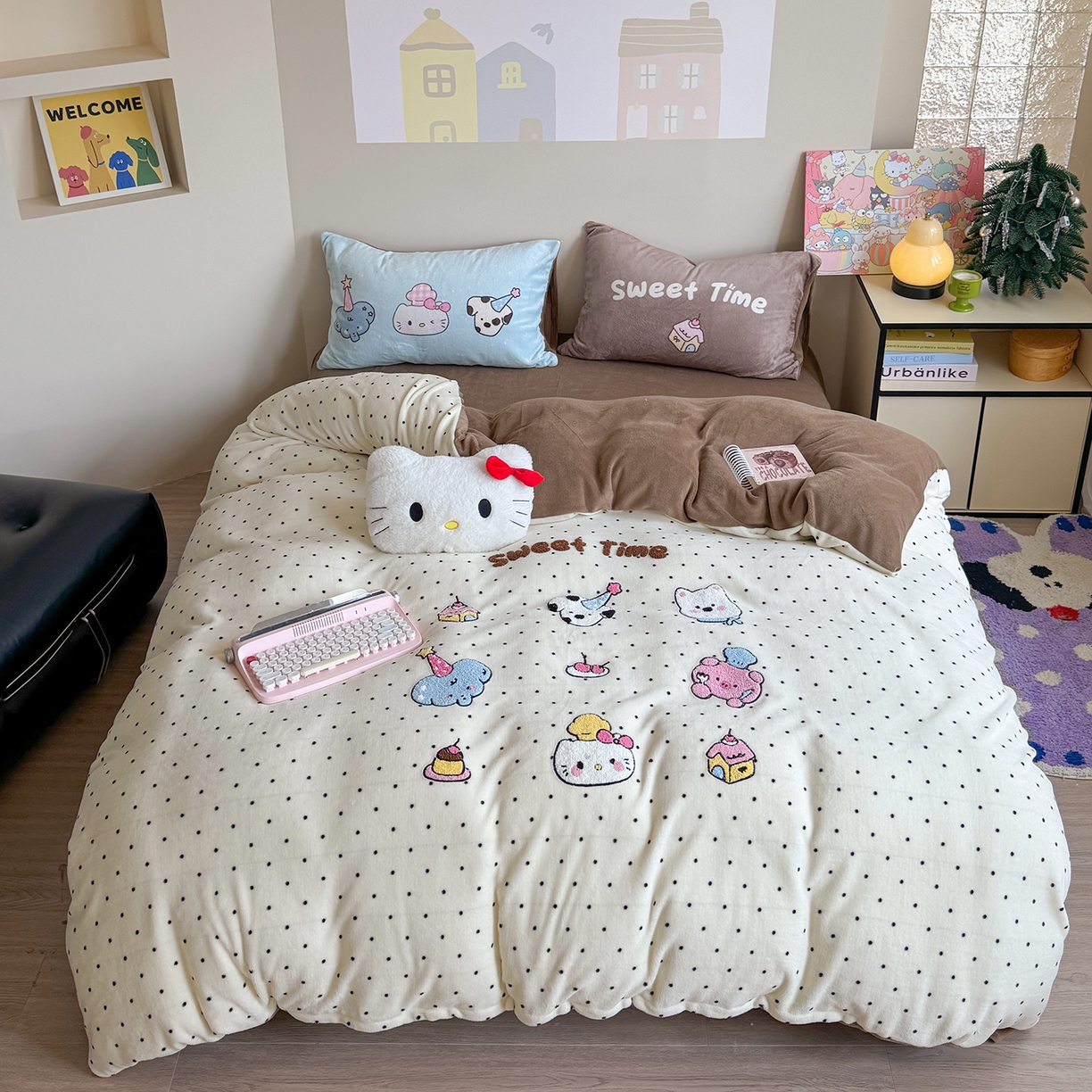 91家纺网 家纺一手货源 找家纺 （总）美乐迪家纺 2025新款牛奶绒卡通绣花四件套