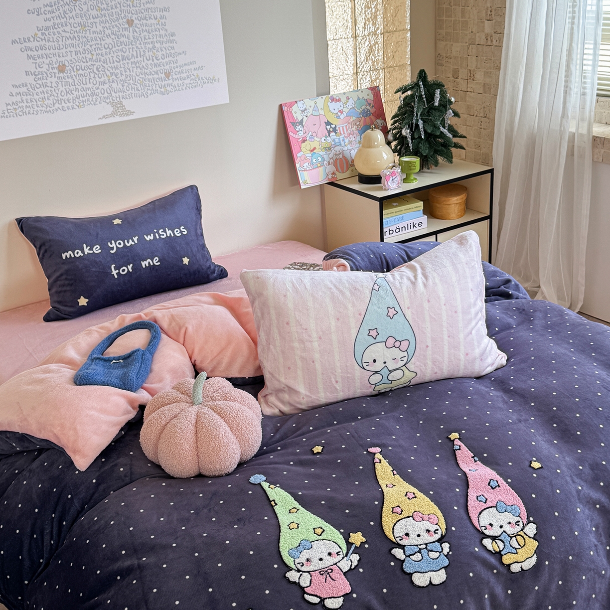 91家纺网 家纺一手货源 找家纺 美乐迪家纺 2025新款牛奶绒卡通绣花四件套 天使猫咪