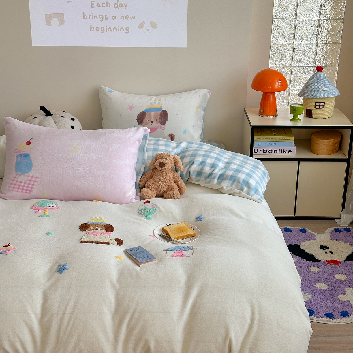 91家纺网 家纺一手货源 找家纺 美乐迪家纺 2025新款牛奶绒卡通绣花四件套 小狗的世界