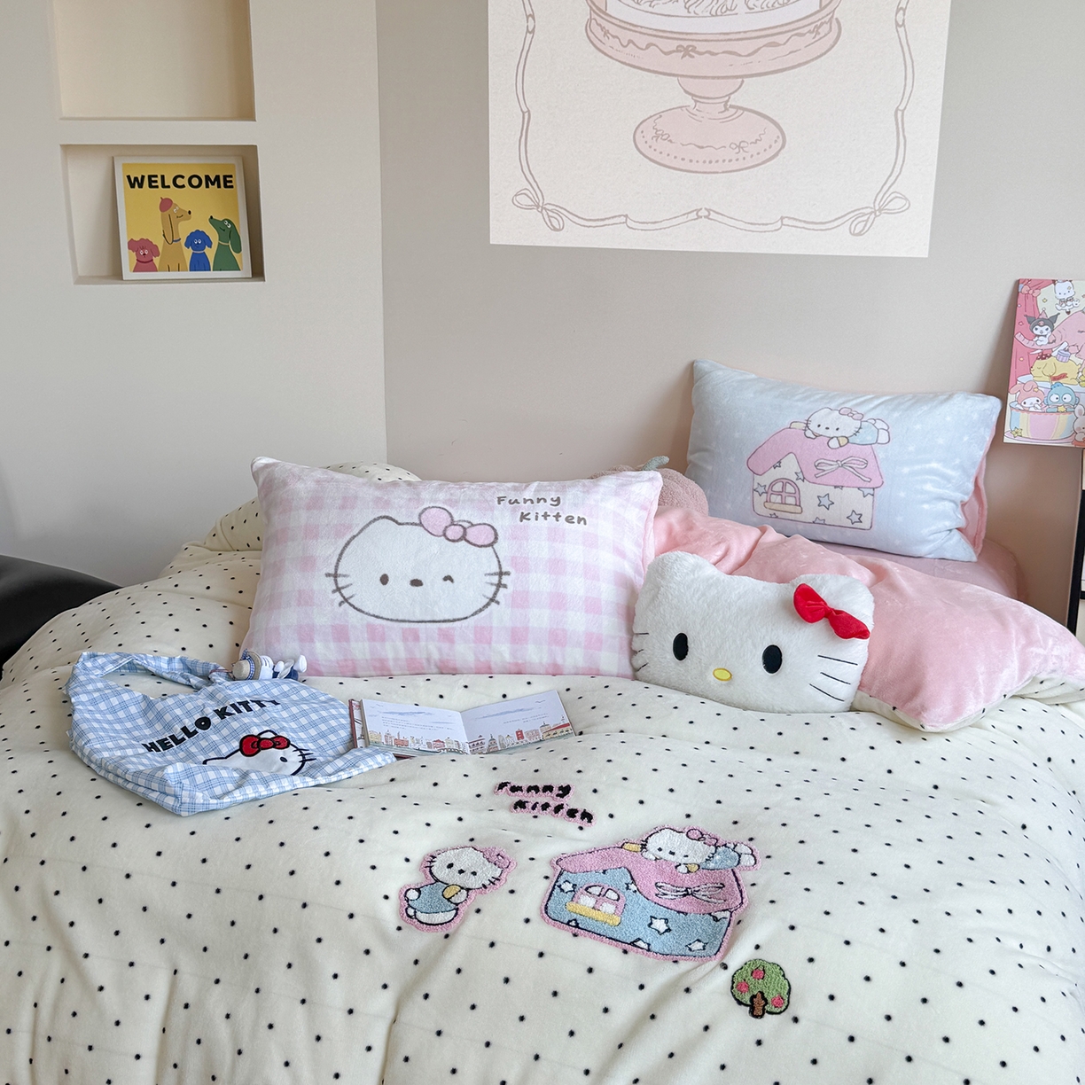 91家纺网 家纺一手货源 找家纺 美乐迪家纺 2025新款牛奶绒卡通绣花四件套 猫咪小屋