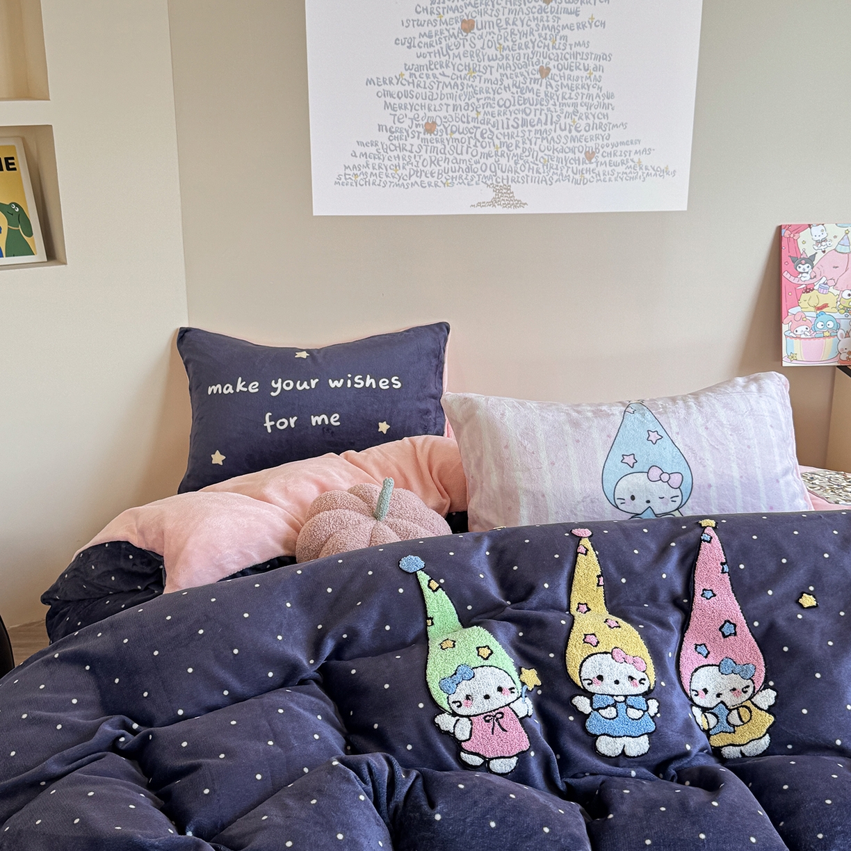 91家纺网 家纺一手货源 找家纺 美乐迪家纺 2025新款牛奶绒卡通绣花四件套 天使猫咪