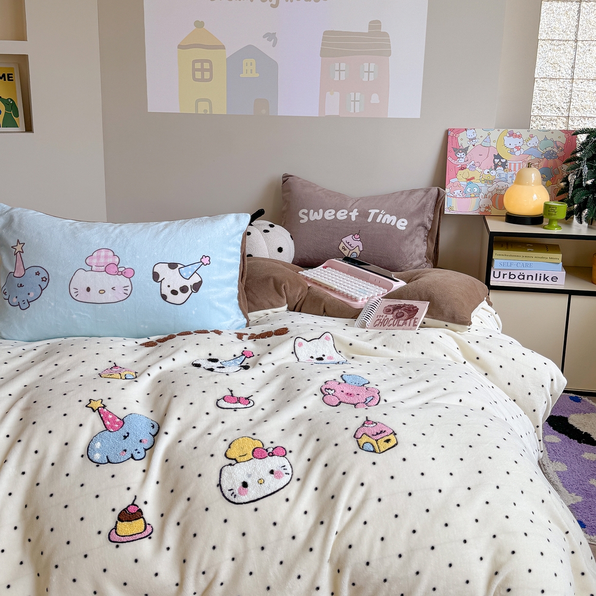 91家纺网 家纺一手货源 找家纺 美乐迪家纺 2025新款牛奶绒卡通绣花四件套 甜趣卡通